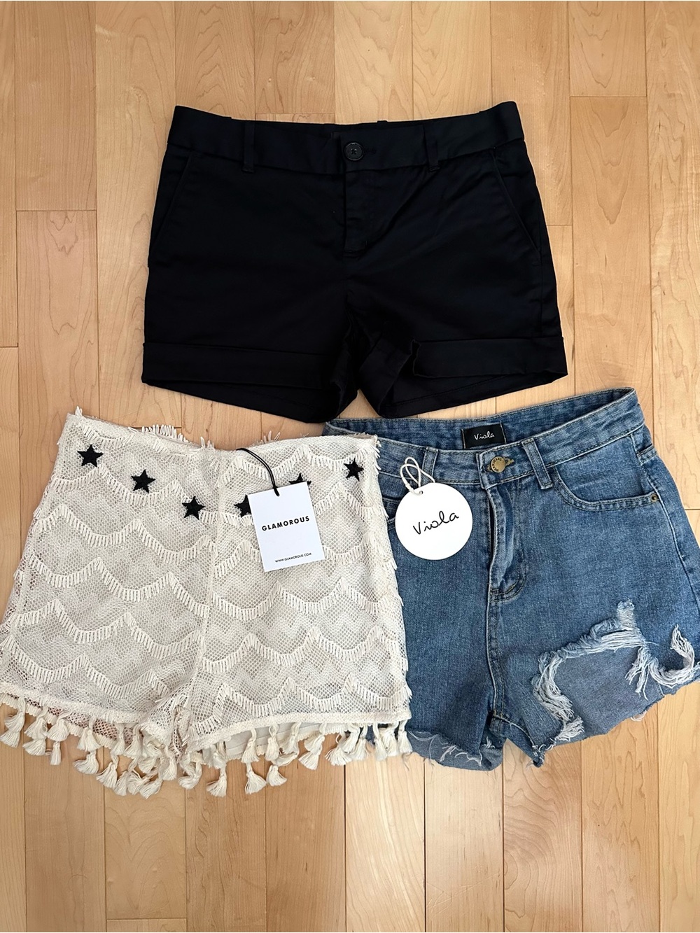 Boho Western Shorts Bundle Crochet Fringe Thrashed Denim Festival Boho Casual